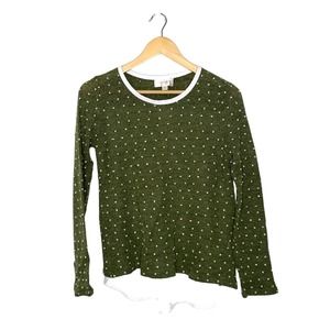 Composed Olive Green Swiss Dot Shirttail Sweater Top Size M